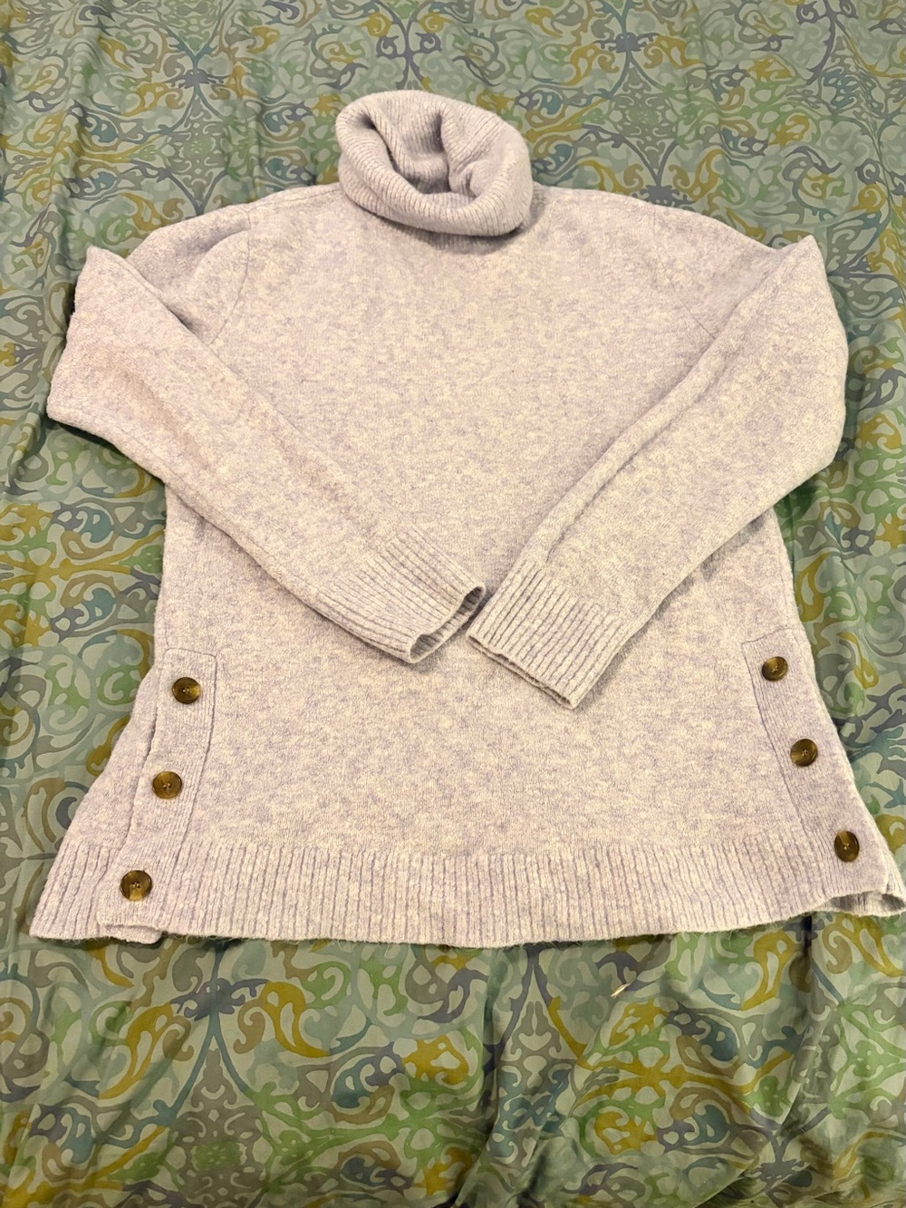 J.Crew Extra Soft Button Turtleneck Sweater Heather Lilac Lavender XS